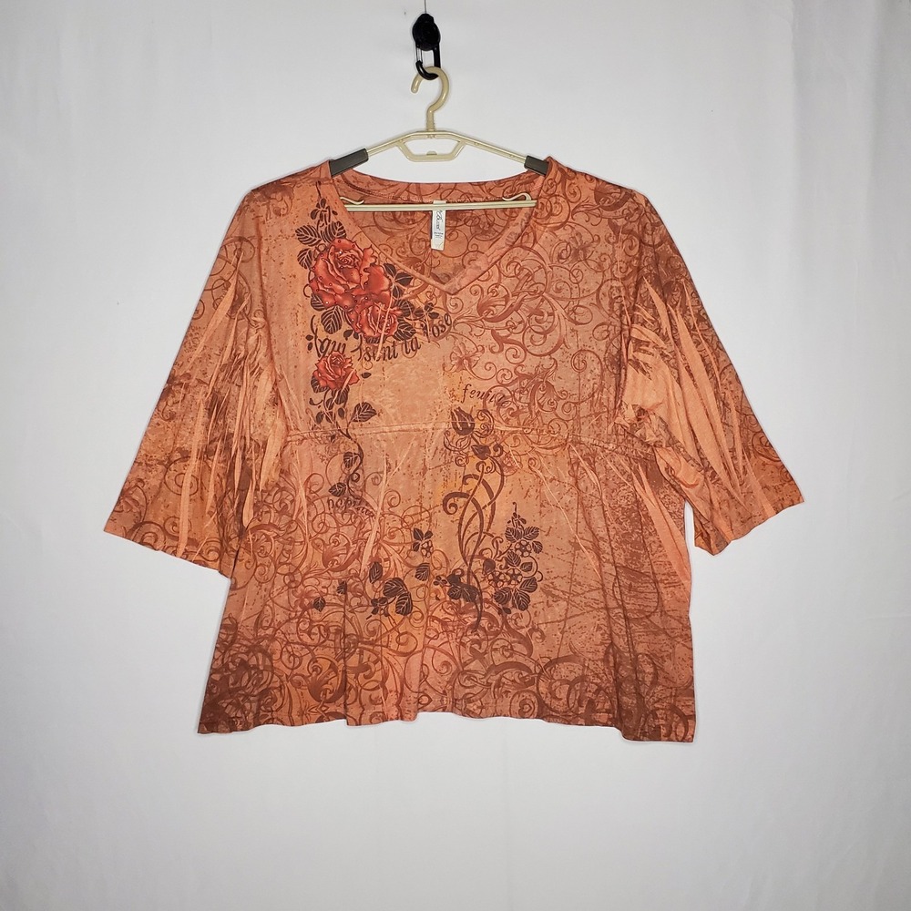 Vtg LA Blues Empire Top Women 30W/32W 90s Fairy Grunge Sublimation Rose Sequin